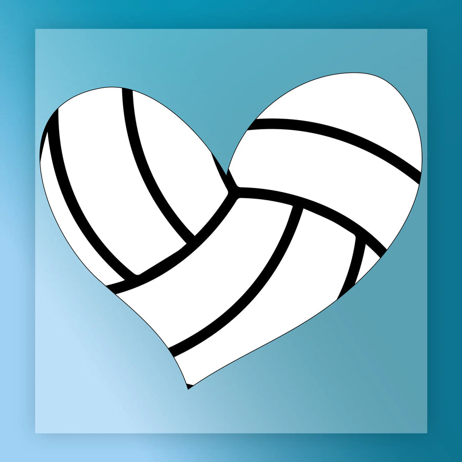 A heart-shaped graphic composed of black and white lines against a blue background.