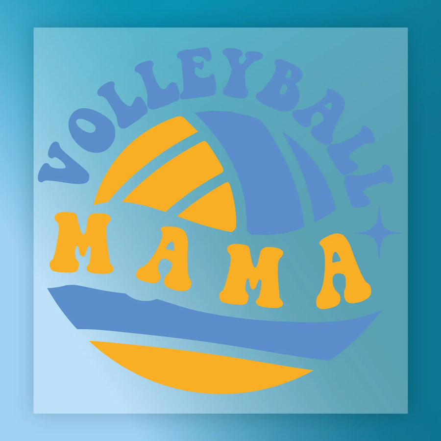 a vibrant logo for a volleyball-related brand or event. The logo is designed in a circular shape with a blue and orange color scheme. The text "VOLLEYBALL MAMA" is prominently displayed in the center of the logo, indicating the brand or event's name.