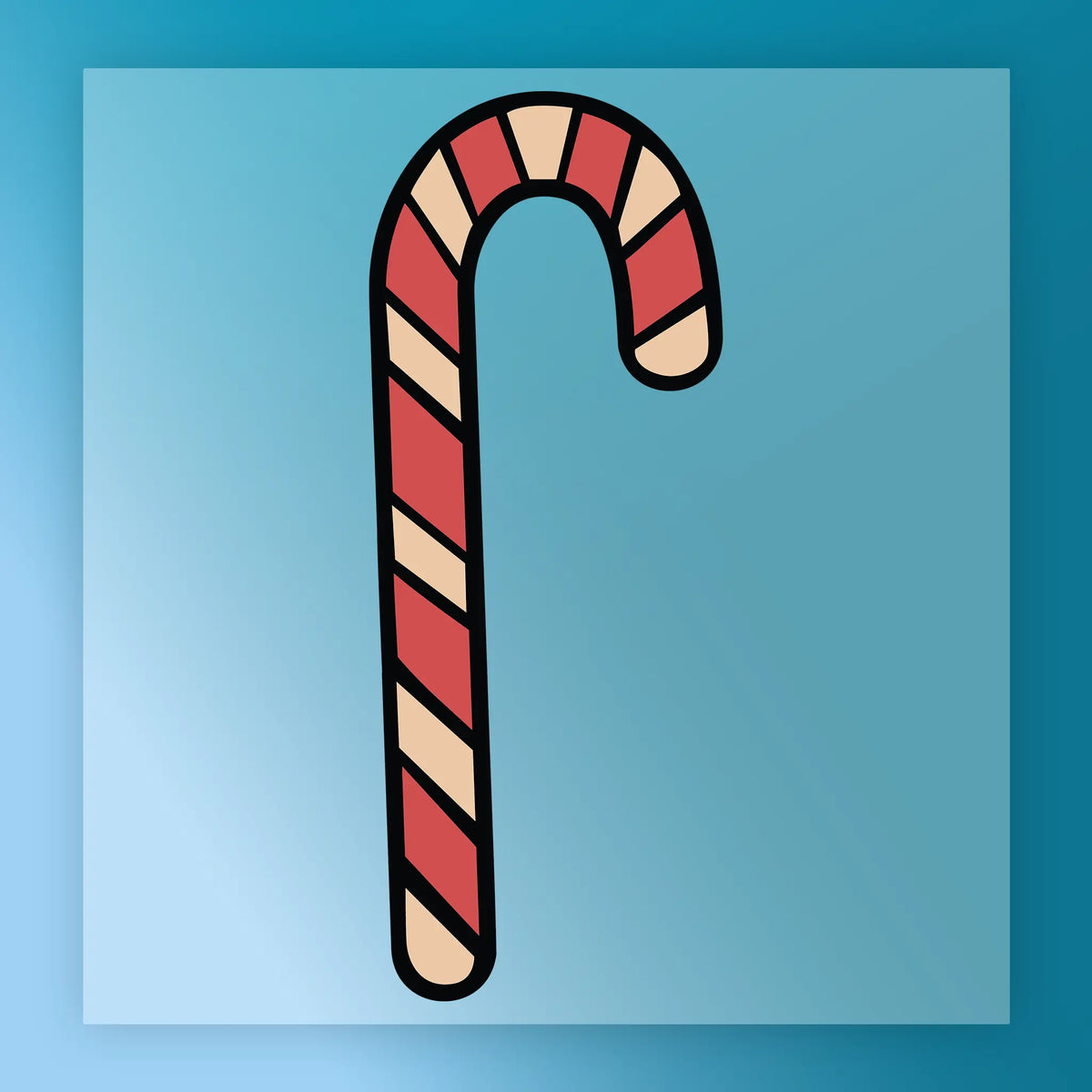The InkMerge Candy Cane Christmas Design - Heat Press Ready features a simple red and white striped candy cane on a blue background, ideal for Christmas projects or DTF transfers with your heat press.
