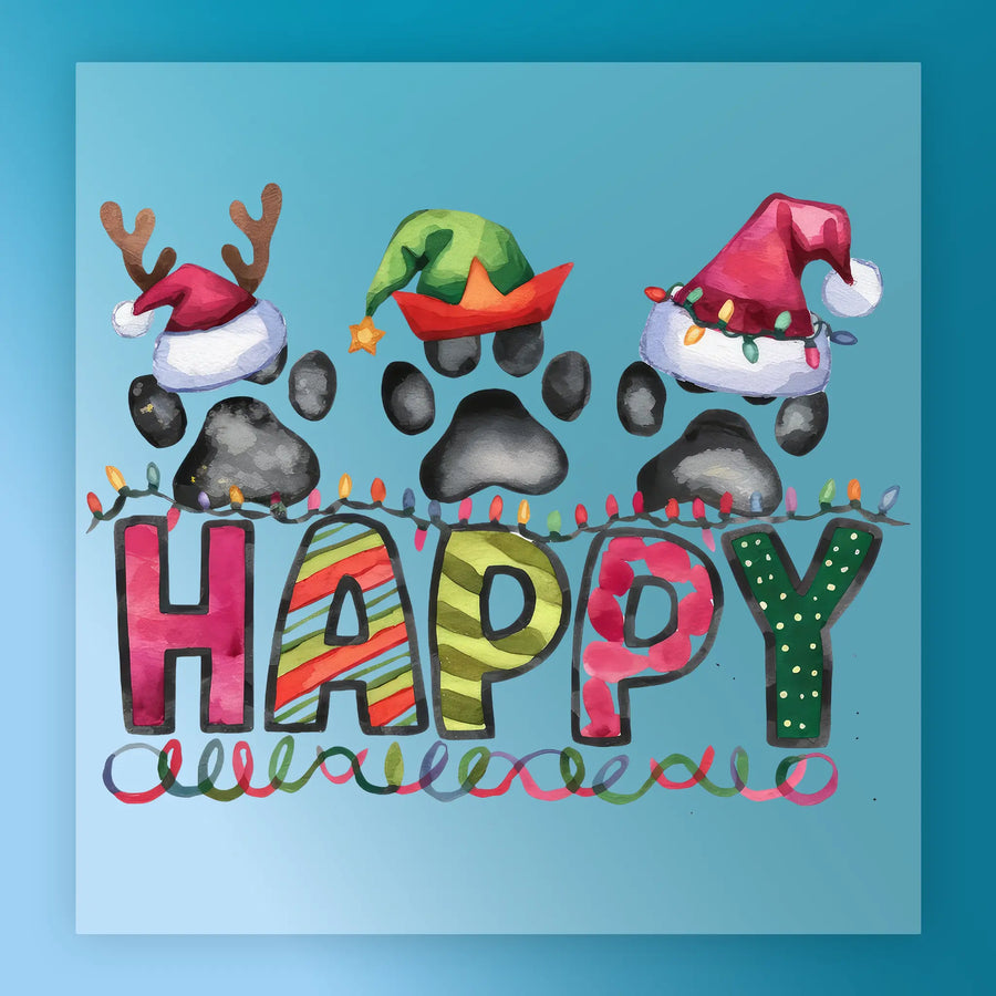 Happy Paw Print Holiday Design DTF Transfer - InkMerge Heat Press Design