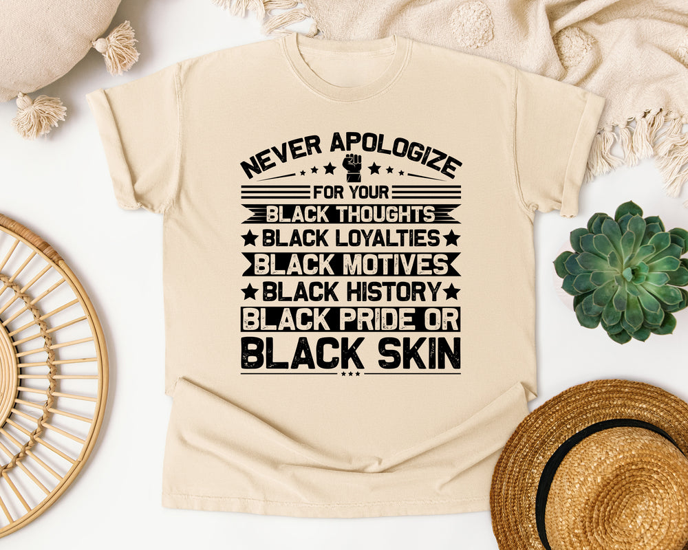 Never Apologize Black Pride graphic tee in Ivory Comfort Colors 1717