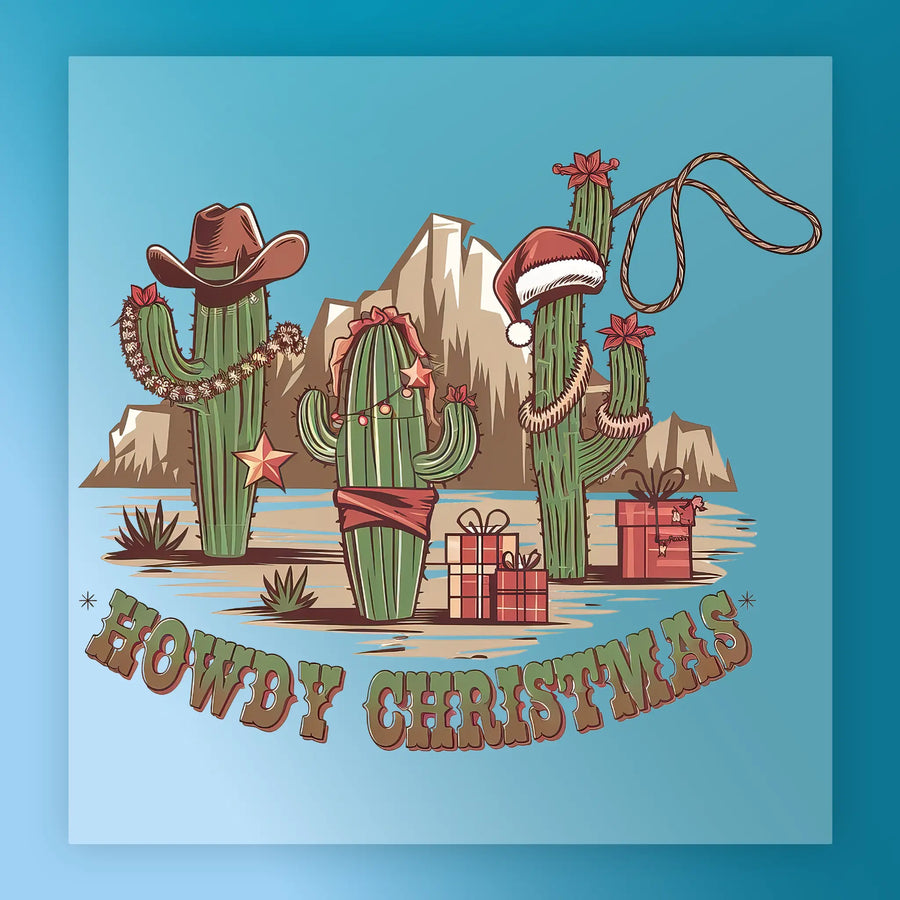Howdy Christmas Western Theme DTF Transfer - InkMerge Heat Press Design