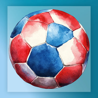 Watercolor Soccer Ball Red White Blue - Ready to Press - InkMerge DTF Transfer