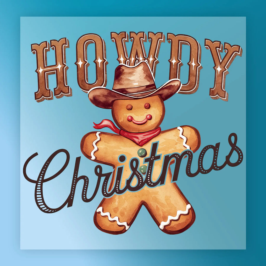 Howdy Christmas Gingerbread Man Cowboy DTF Transfer - InkMerge Heat Press Design