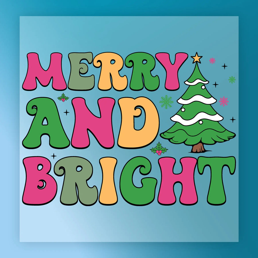 Merry and Bright Christmas DTF Transfer - InkMerge Heat Press Design