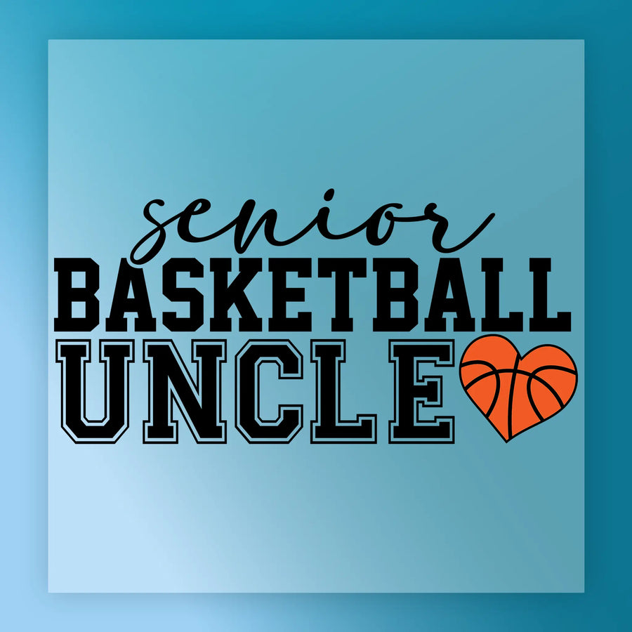 the text "senior BASKETBALL uncle" along with an orange basketball heart symbol.