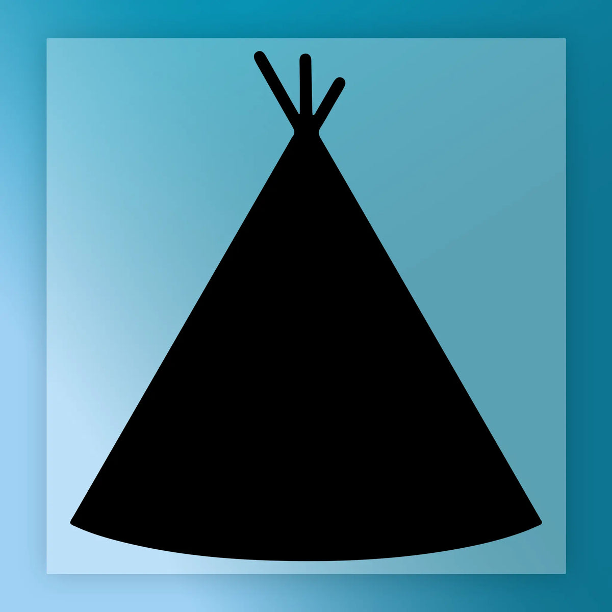 A simple black silhouette of a conical shape against a blue background.