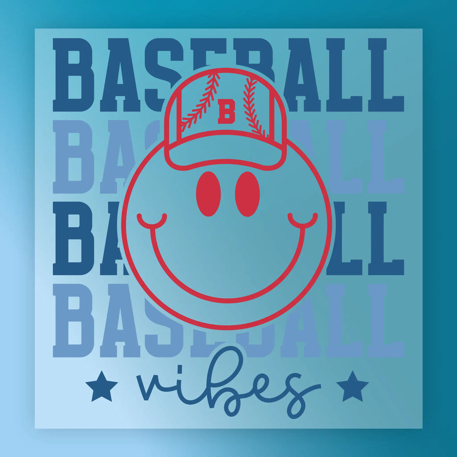Baseball Vibes Smiley Face Design DTF Transfer - InkMerge Heat Press Design