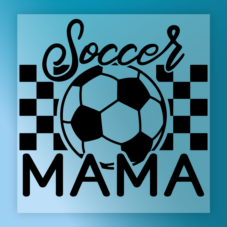 a soccer ball and the text "Soccer Mama" in a stylized design.