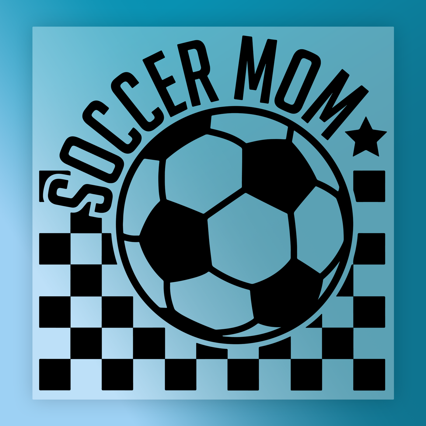 a soccer ball with the text "SOCCER MOM" written around it, along with a star symbol.