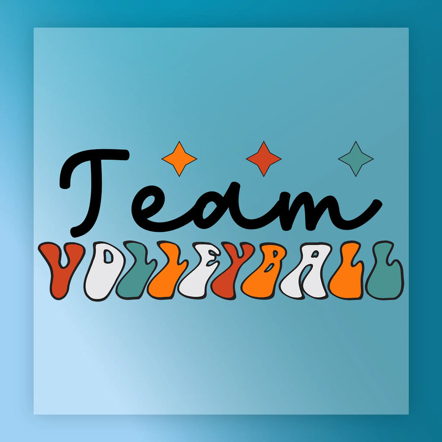 a vibrant and colorful design with the word "Volleyball" prominently displayed.
