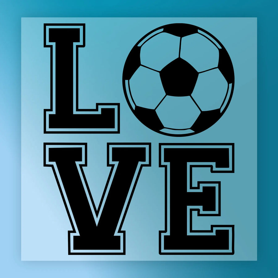 a soccer ball and the word "LOVE" in a stylized design.