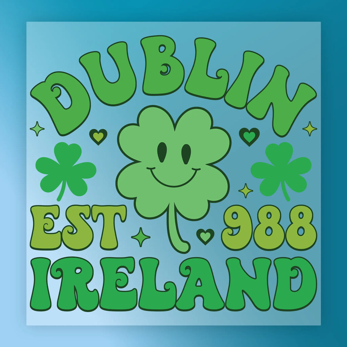 Dublin Est 988 Ireland Shamrock DTF Transfer - InkMerge Heat Press Design