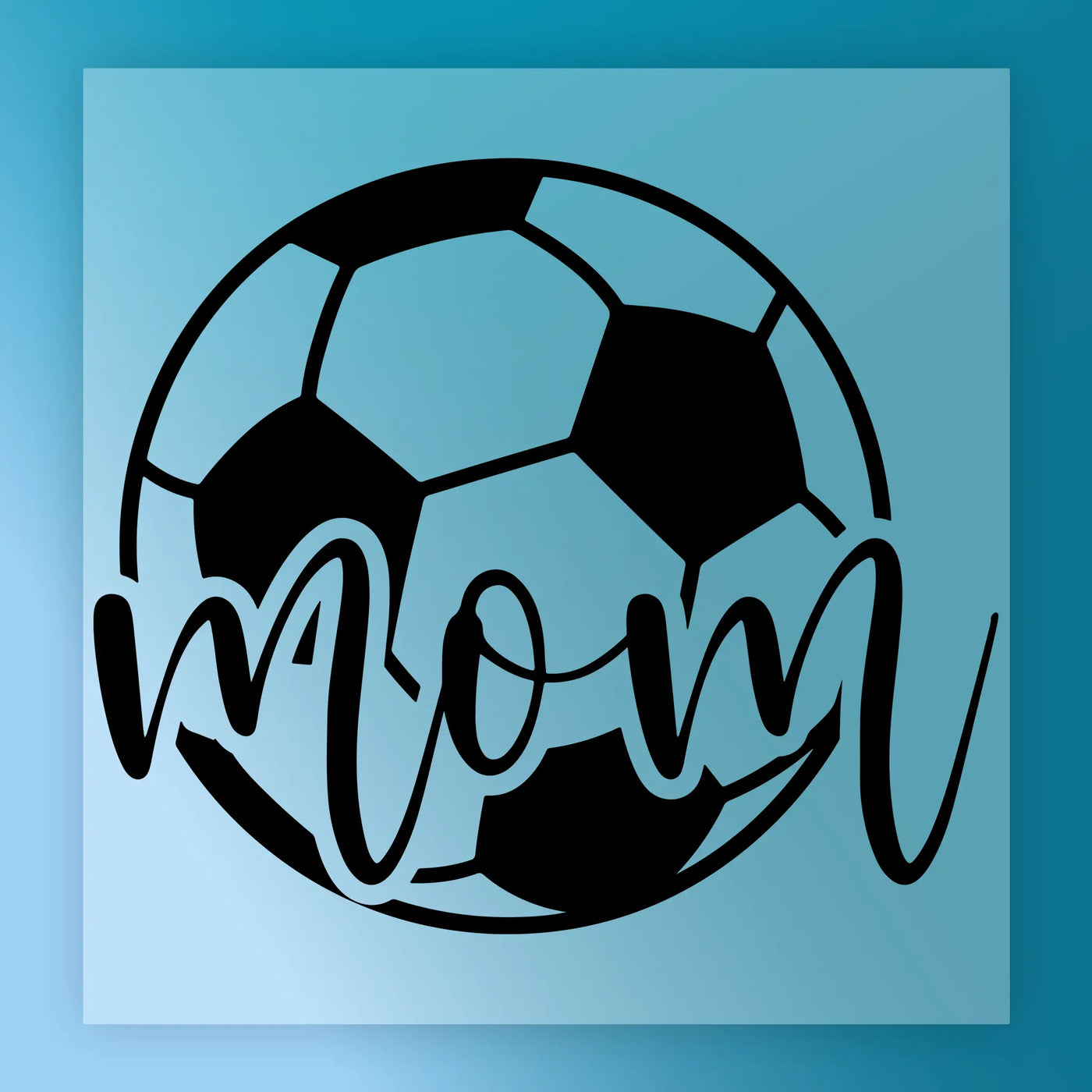 A soccer ball with the word "momm" written on it in a stylized font.