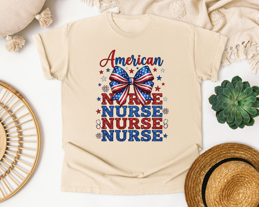 American Nurse Patriotic graphic tee in Ivory Comfort Colors 1717