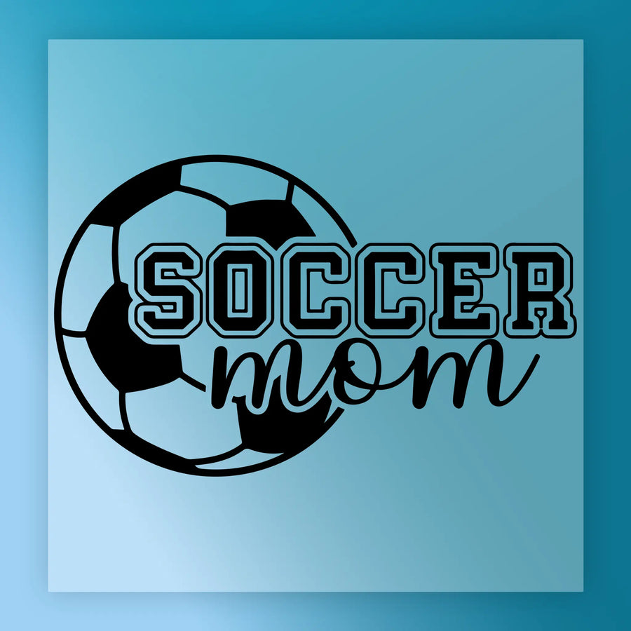 a soccer ball with the text "SOCCER mom" written on it.