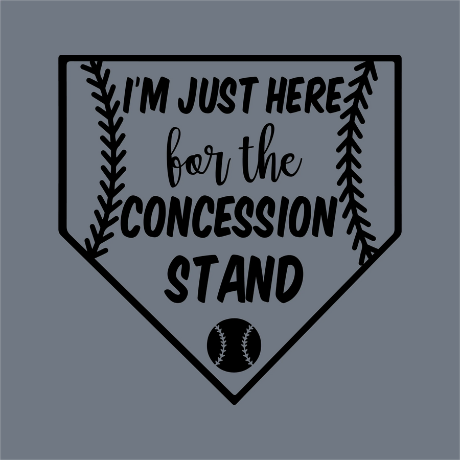 The InkMerge I’m Just Here DTF Transfer – Ready to Press features a home plate graphic with baseball stitching, playful text, and a small baseball—perfect for heat press or DTF projects.
