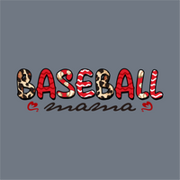 The image showcases InkMerge's Baseball Mama Always Stressed DTF Transfer – Ready to Press on a gray background. BASEBALL is bold and colorful with patterns,