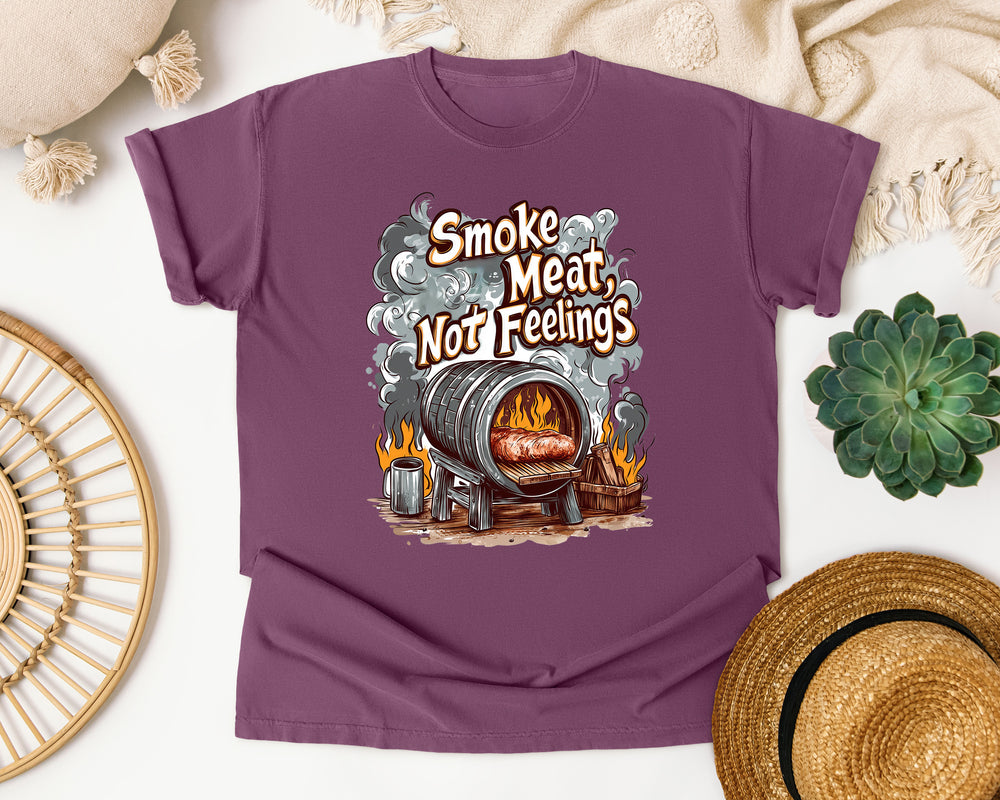 Smoke Meat Not Feelings graphic tee in Berry Comfort Colors 1717
