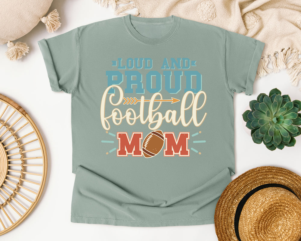 Loud And Proud Football Mom graphic tee in Bay