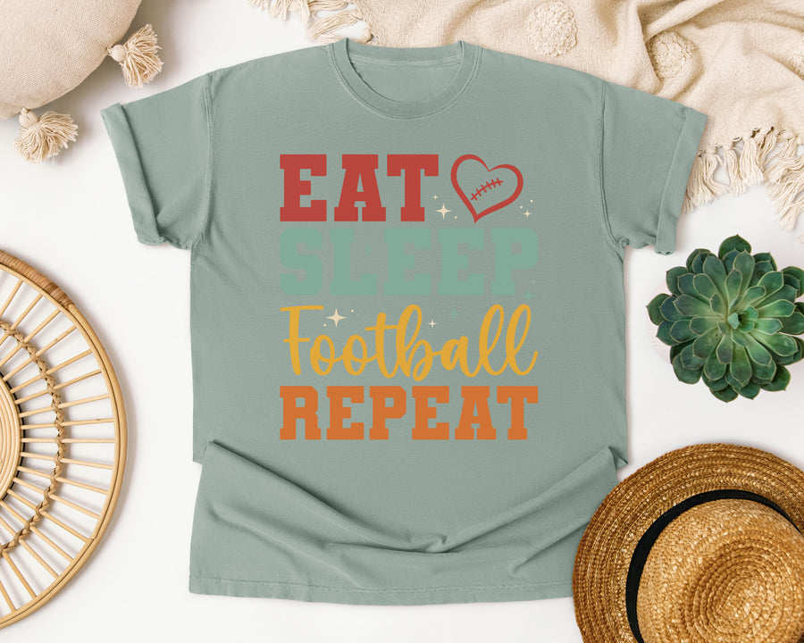 Eat Sleep Football Repeat Heart graphic tee in Bay