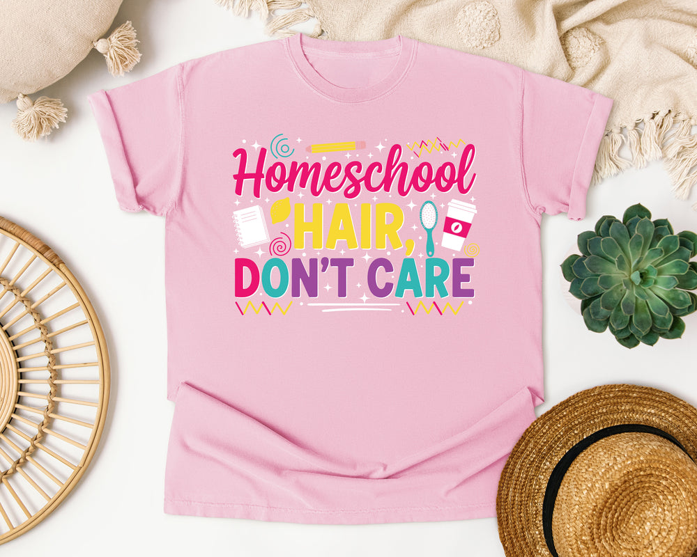 Homeschool Hair Dont Care Bright graphic tee in Blossom