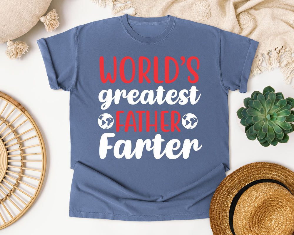 World's Greatest Father Farter White graphic tee in Blue Jean