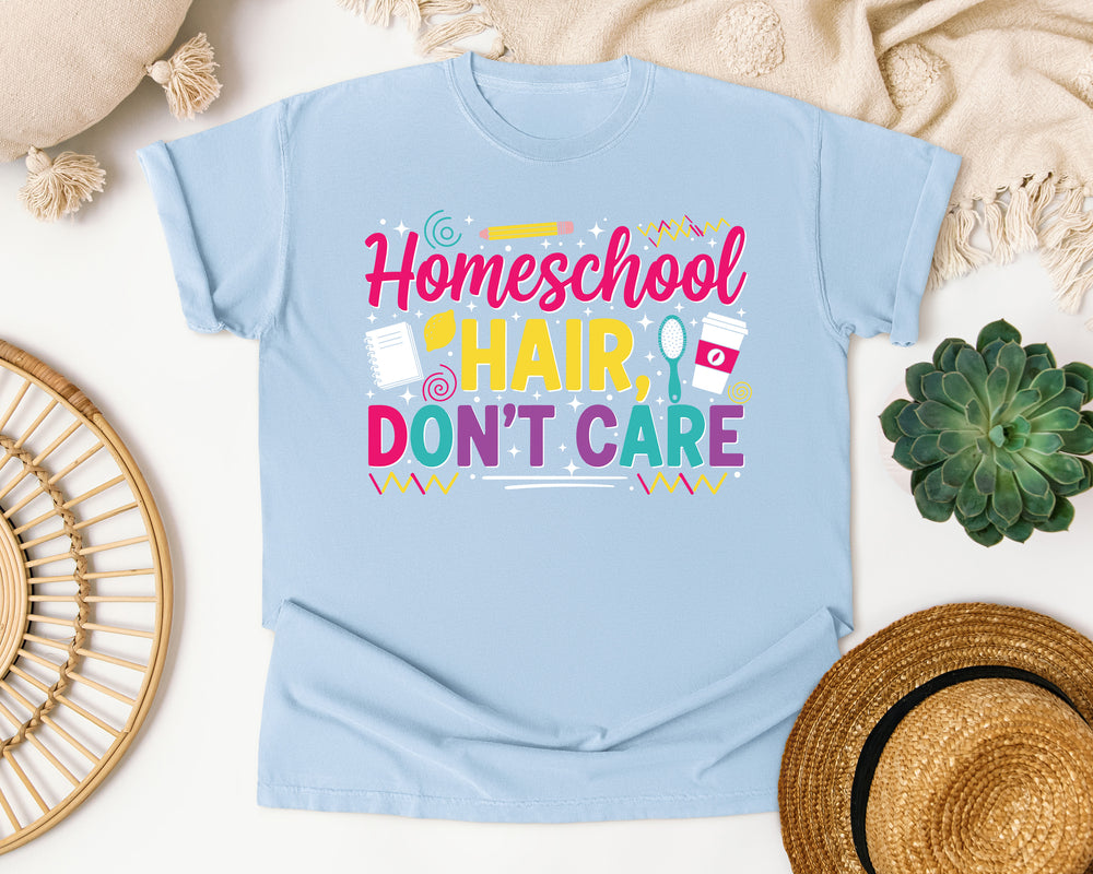 Homeschool Hair Dont Care Bright graphic tee in Chambray