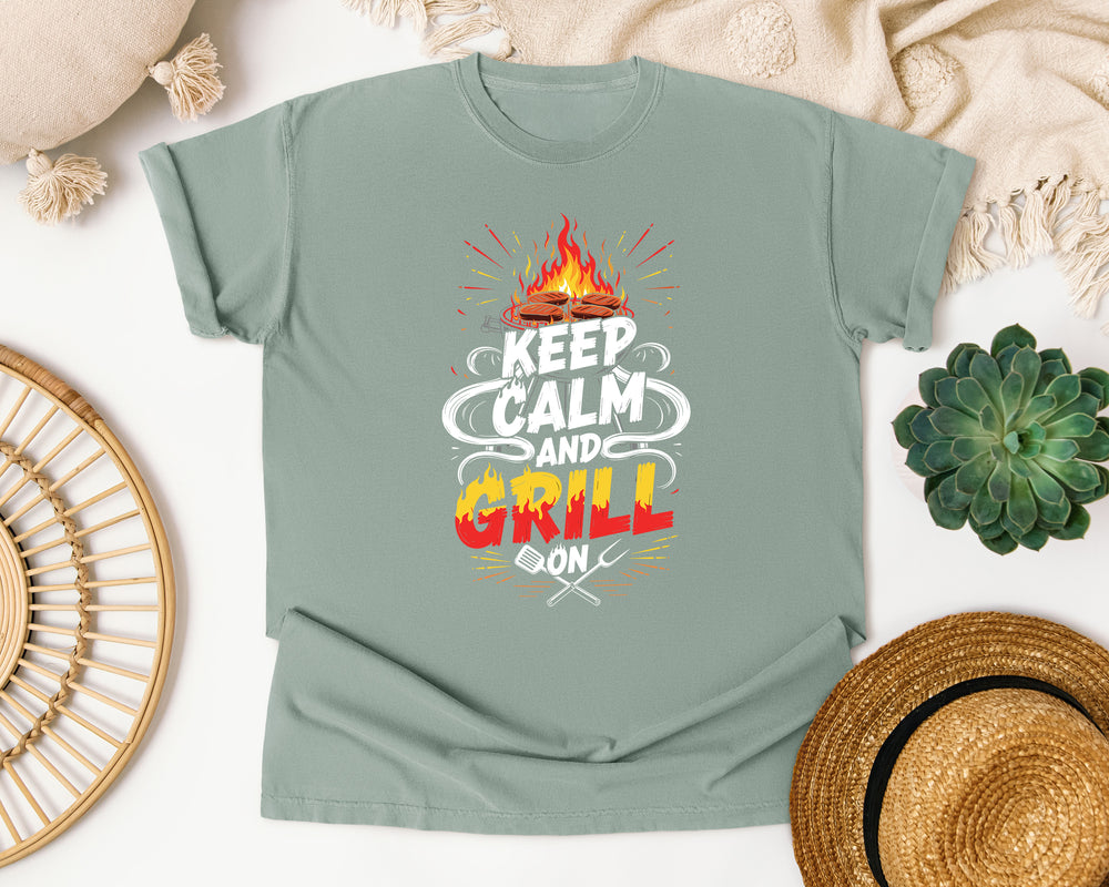 Keep Calm And Grill On graphic tee in Bay Comfort Colors 1717