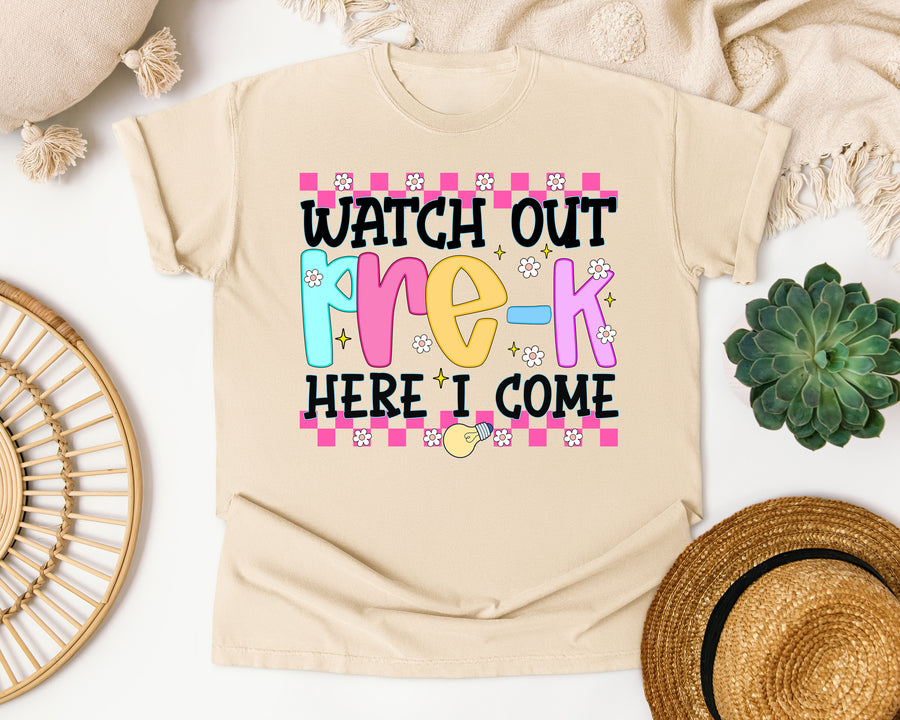 Watch Out Pre-K Here I Come graphic tee in Ivory