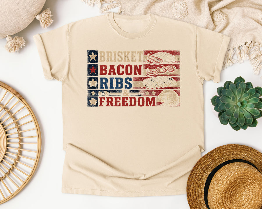 Brisket Bacon Ribs And Freedom Grey 2 graphic tee in Ivory
