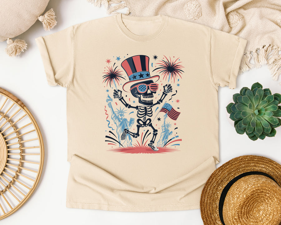 Celebrating Patriotic Skeleton graphic tee in Ivory
