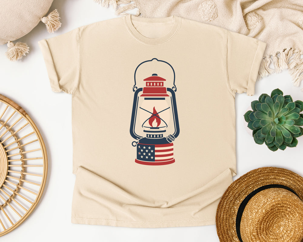 Patriotic Camping Lantern graphic tee in Ivory