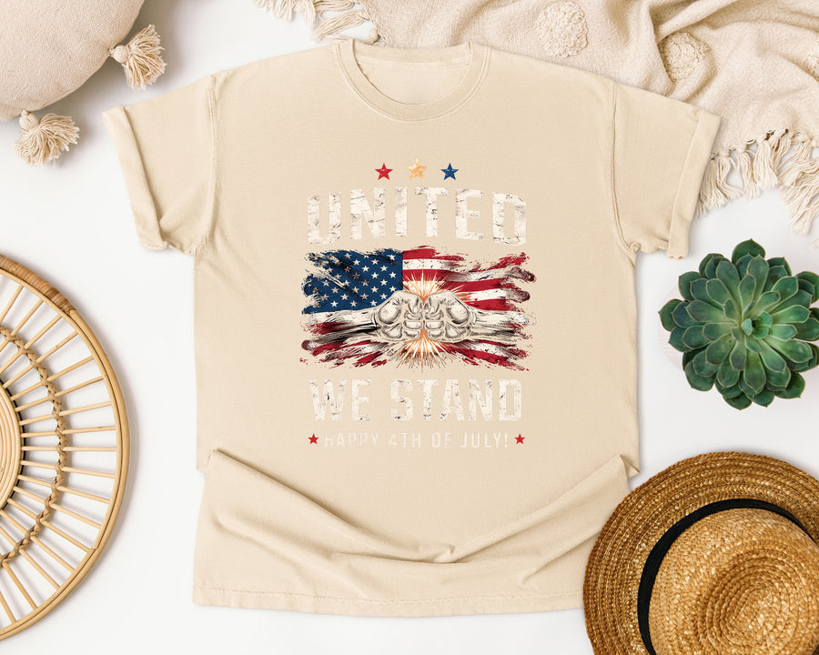 United We Stand Happy 4th Of July Grey graphic tee in Ivory
