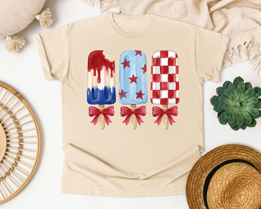 Patriotic Popsicles With Bows graphic tee in Ivory