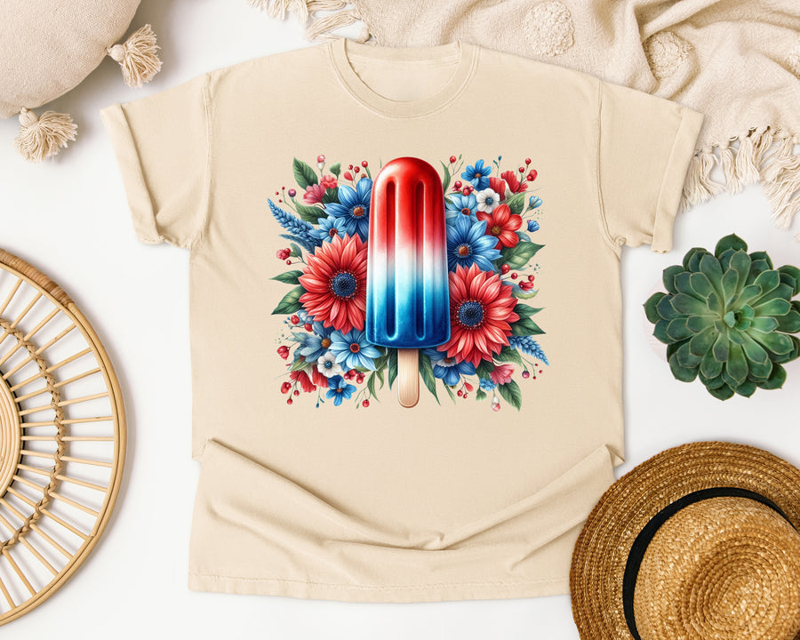 Patriotic Popsicle Floral graphic tee in Ivory