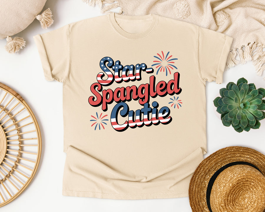 Star Spangled Cutie Grey graphic tee in Ivory