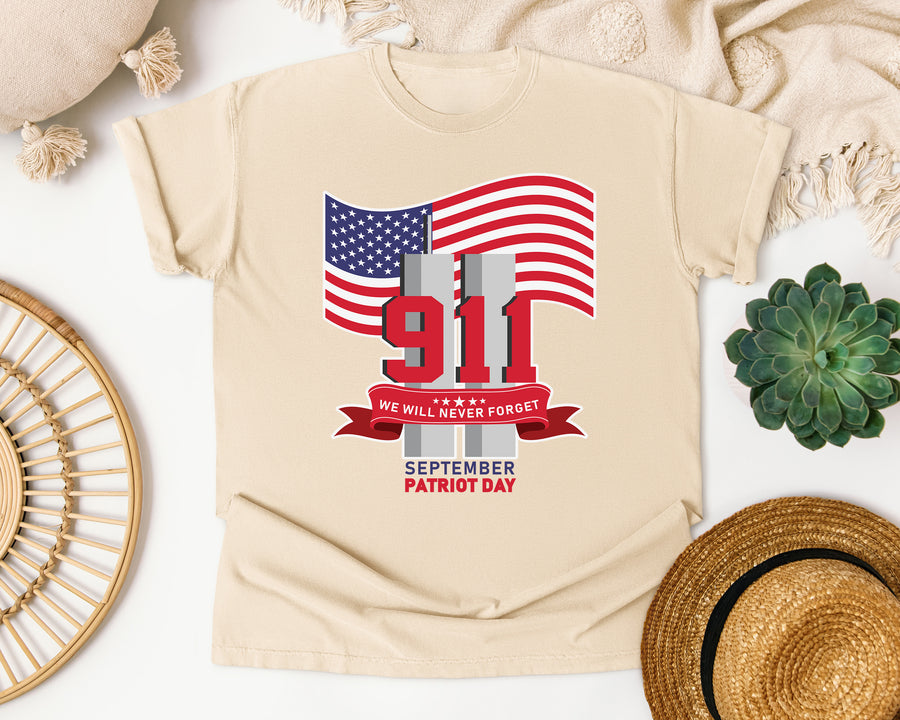 We Will Never Forget Patriot Day Red graphic tee in Ivory