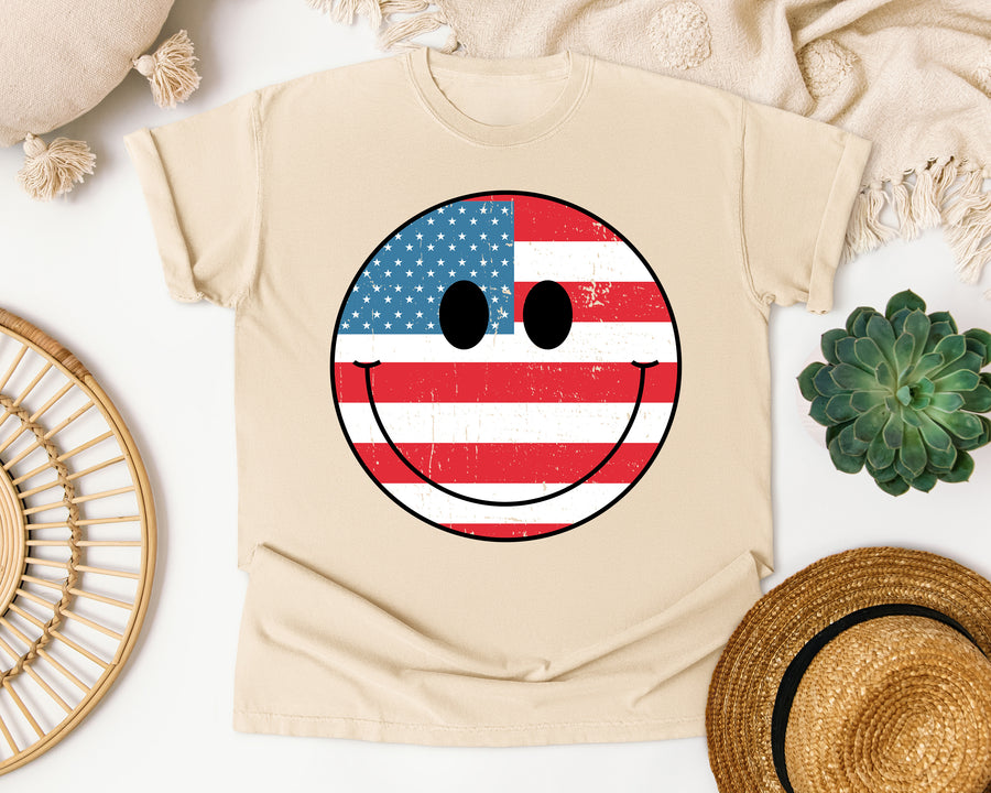 American Flag Smiley Face graphic tee in Ivory