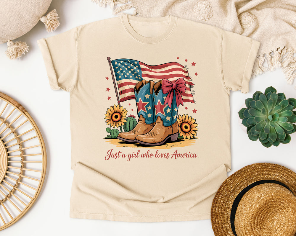 Just A Girl Who Loves America graphic tee in Ivory