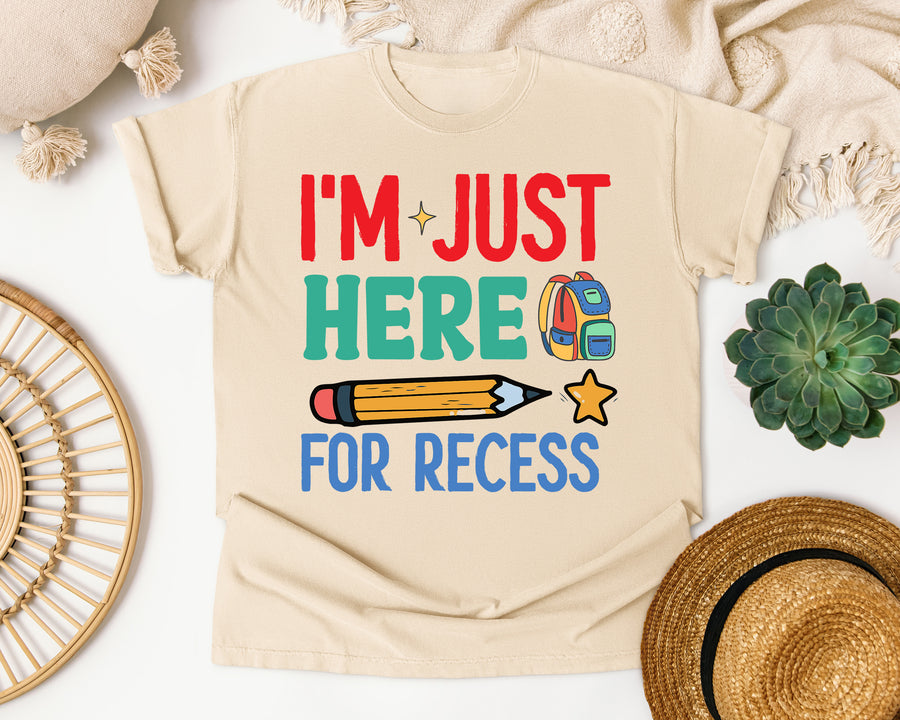 Im Just Here For Recess graphic tee in Ivory