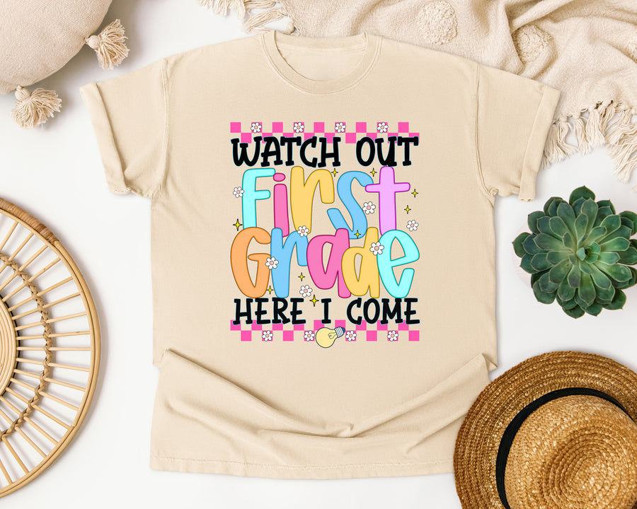 Watch Out First Grade Here I Come graphic tee in Ivory