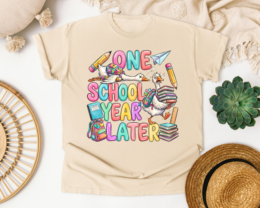 One School Year Later Goose graphic tee in Ivory