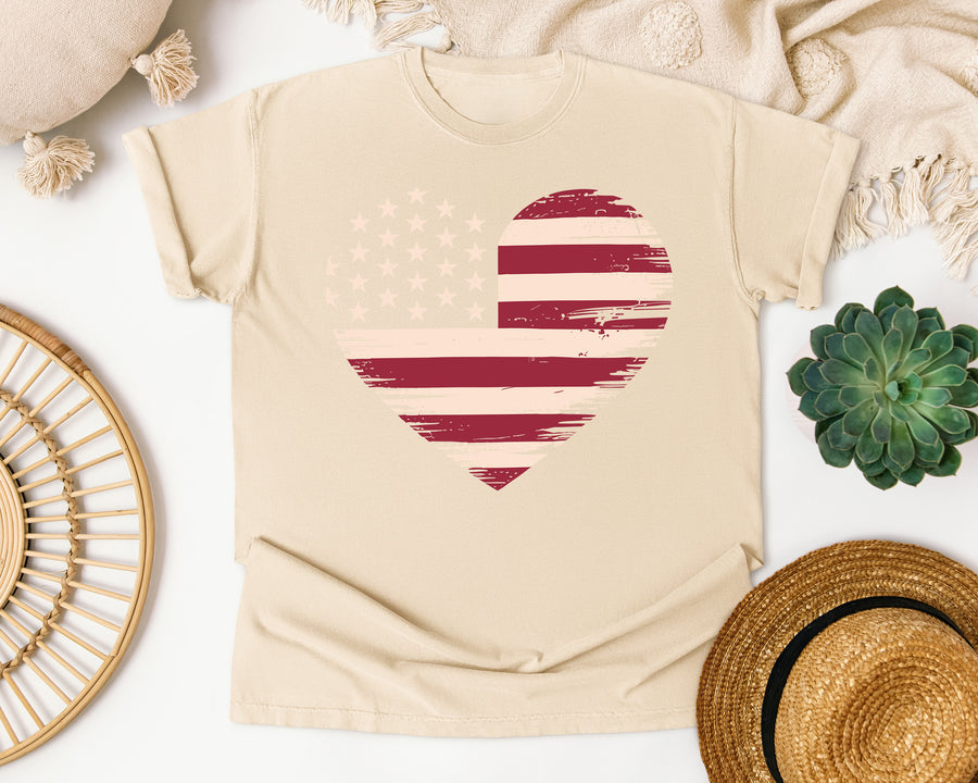 American Flag Heart Red 4 graphic tee in Ivory