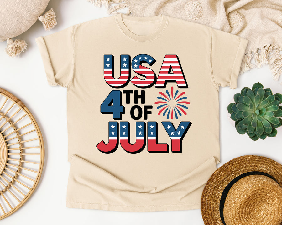 USA 4th Of July Navy 2 graphic tee in Ivory