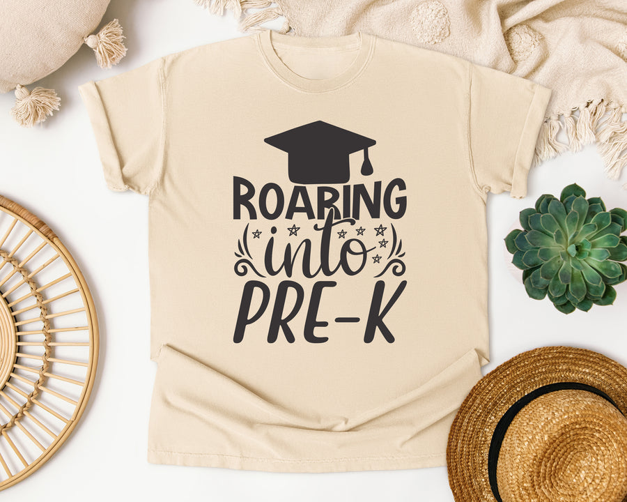 Roaring Into Pre-K Grey graphic tee in Ivory