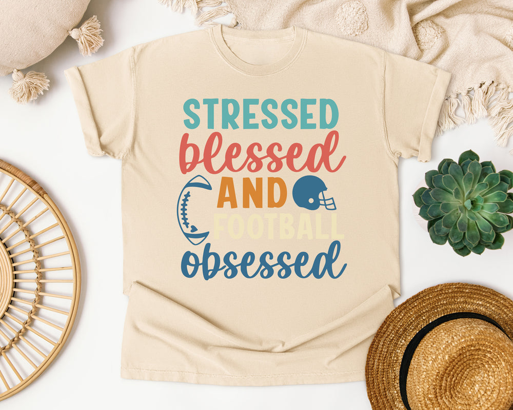 Stressed Blessed And Football Obsessed graphic tee in Ivory