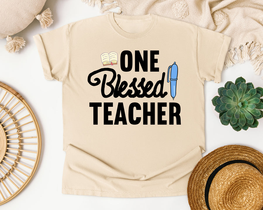 One Blessed Teacher Pen graphic tee in Ivory