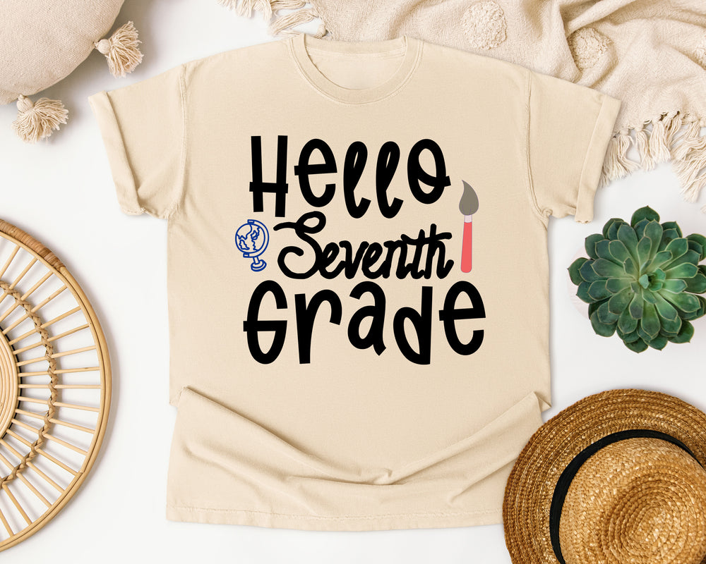 Hello Seventh Grade graphic tee in Ivory