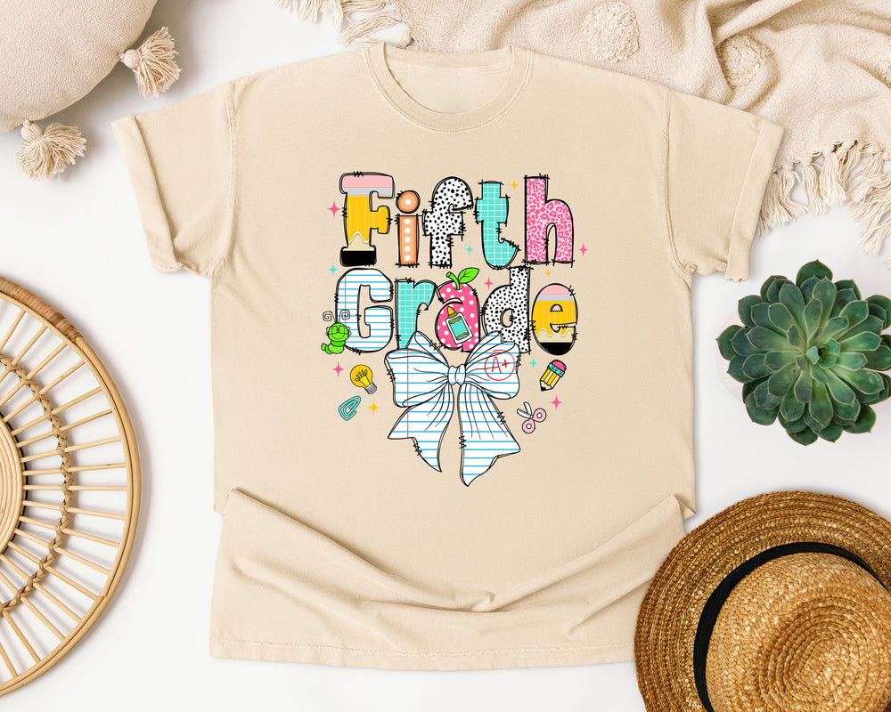 Fifth Grade Paper Bow graphic tee in Ivory